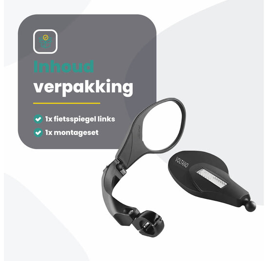 Voltano Fietsspiegel Links Draaibaar - Zwart - 9CM