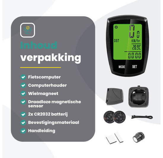Voltano Fietscomputer Draadloos - Zwart - 20 Functies - Waterdicht - Touchknoppen