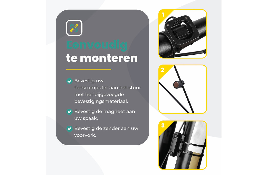 Voltano Fietscomputer Draadloos - Zwart - 20 Functies - Waterdicht - Touchknoppen