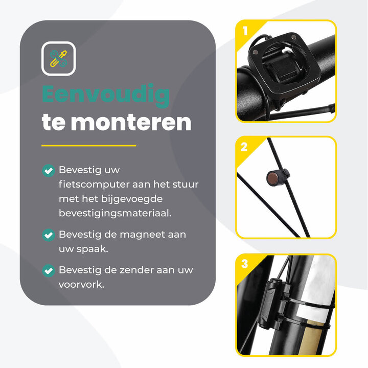 Voltano Fietscomputer Draadloos - Zwart - 20 Functies - Waterdicht - Touchknoppen