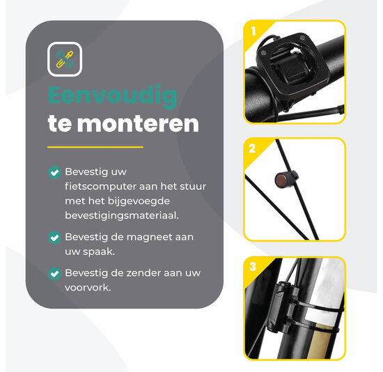 Voltano Fietscomputer Draadloos - Zwart - 20 Functies - Waterdicht - Touchknoppen