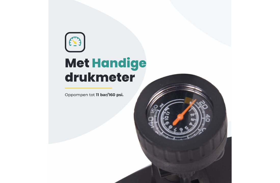 Voltano Hogedruk Fietspomp - Manometer - 11 Bar - Titanium goud