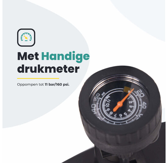 Voltano Hogedruk Fietspomp - Manometer - 11 Bar - Titanium goud