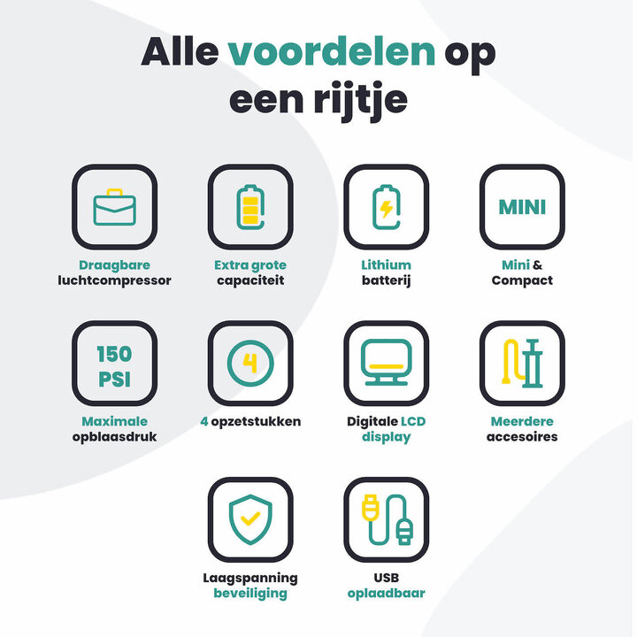 Voltano Draadloze Elektrische Fietspomp - Fietsbanden / Autobanden Pomp - 12V Luchtcompressor - Zaklamp Functie