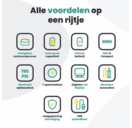 Voltano Draadloze Elektrische Fietspomp - Fietsbanden / Autobanden Pomp - 12V Luchtcompressor - Zaklamp Functie