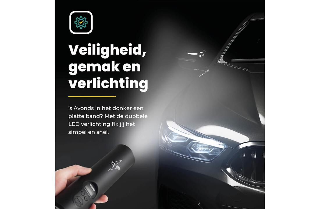 Voltano Draadloze Elektrische Fietspomp - Fietsbanden / Autobanden Pomp - 12V Luchtcompressor - Zaklamp Functie