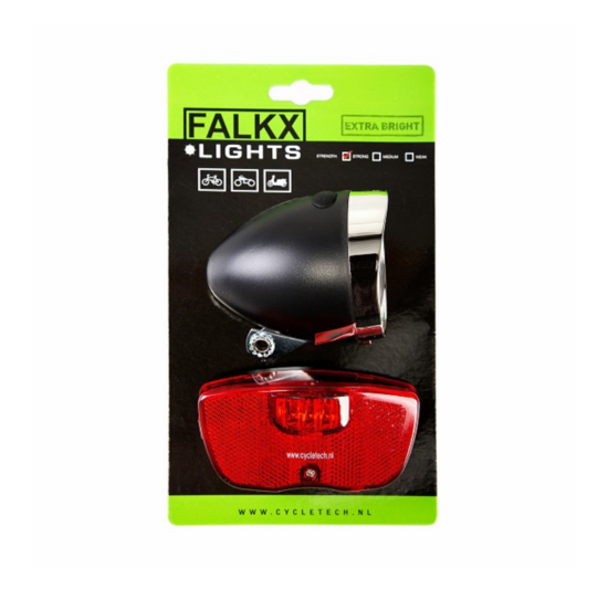 Falkx Verlichtingsset EL11A Batterijen Zwart - Fietsverlichting