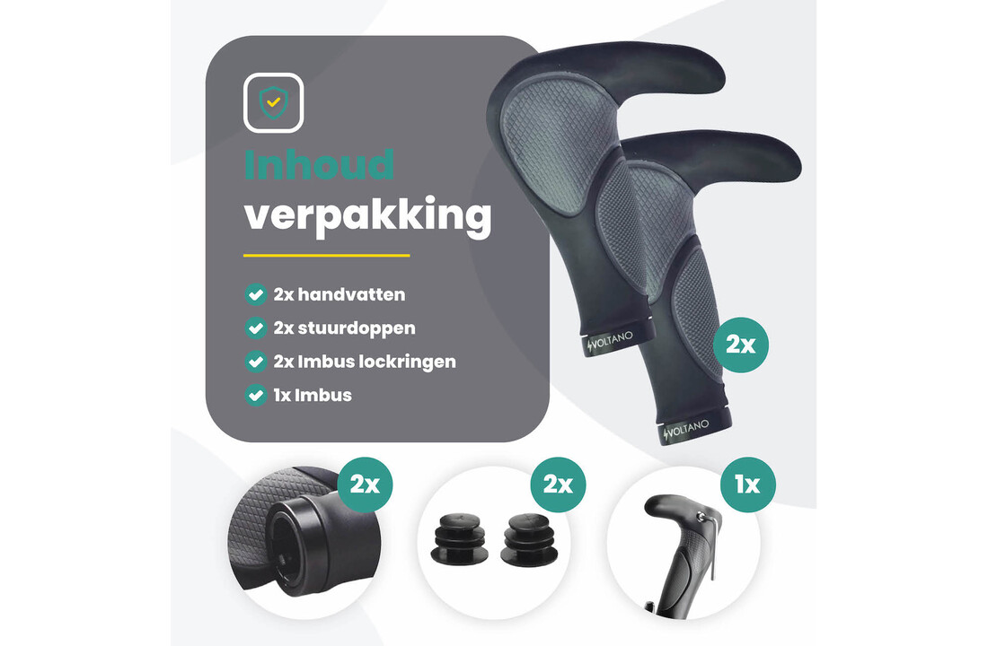 Voltano Ergonomisch Gevormde Fiets Handvatten Met Bar Ends - Imbus - Incl. Bevestigingsmateriaal