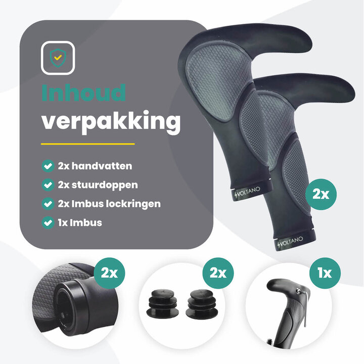 Voltano Ergonomisch Gevormde Fietshandvatten Met Bar Ends -  Imbus - Incl. Bevestigingsmateriaal