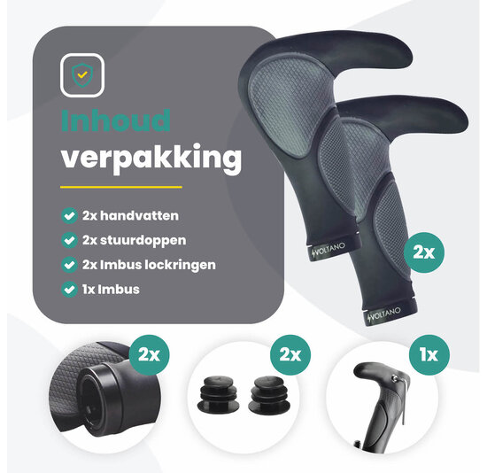 Voltano Ergonomisch Gevormde Fietshandvatten Met Bar Ends -  Imbus - Incl. Bevestigingsmateriaal
