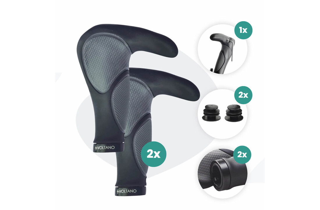 Voltano Ergonomisch Gevormde Fiets Handvatten Met Bar Ends - Imbus - Incl. Bevestigingsmateriaal