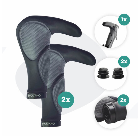 Voltano Ergonomisch Gevormde Fietshandvatten Met Bar Ends -  Imbus - Incl. Bevestigingsmateriaal