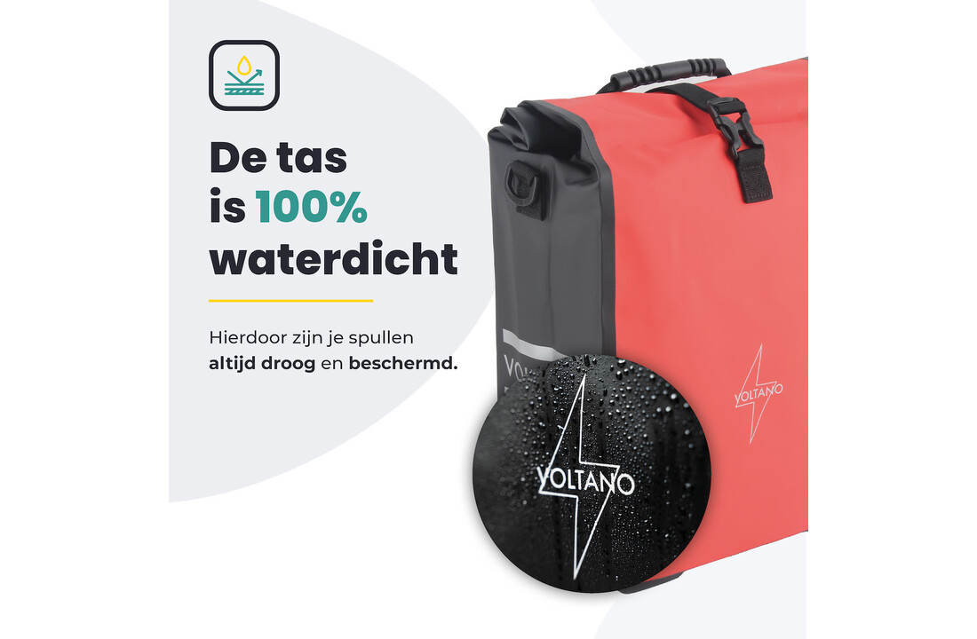 Voltano Fietstas 16L - Zwart / Rood - Enkele Pakaftas - 100% Waterdicht