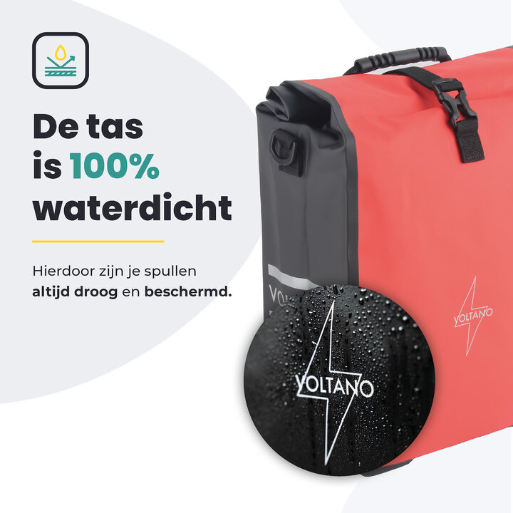 Voltano Fietstas 16L - Zwart / Rood - Enkele Pakaftas - 100% Waterdicht