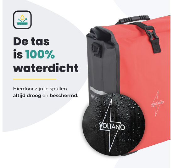 Voltano Fietstas 16L - Zwart / Rood - Enkele Pakaftas - 100% Waterdicht