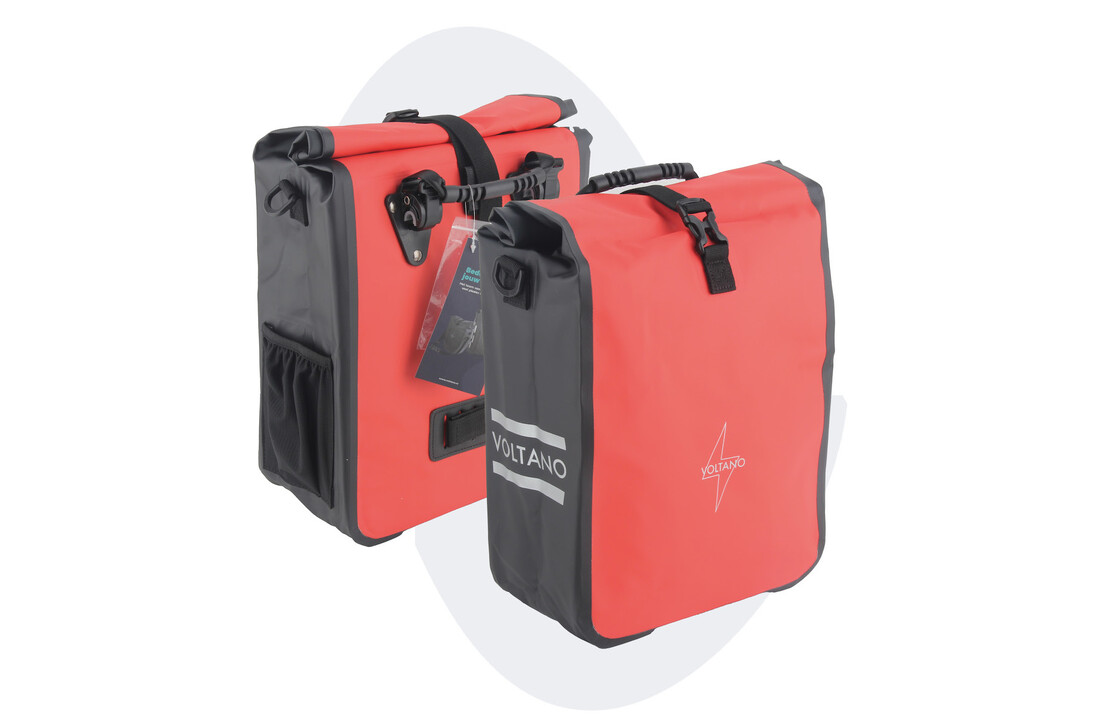 Voltano Fietstas 16L - Zwart / Rood - Enkele Pakaftas - 100% Waterdicht