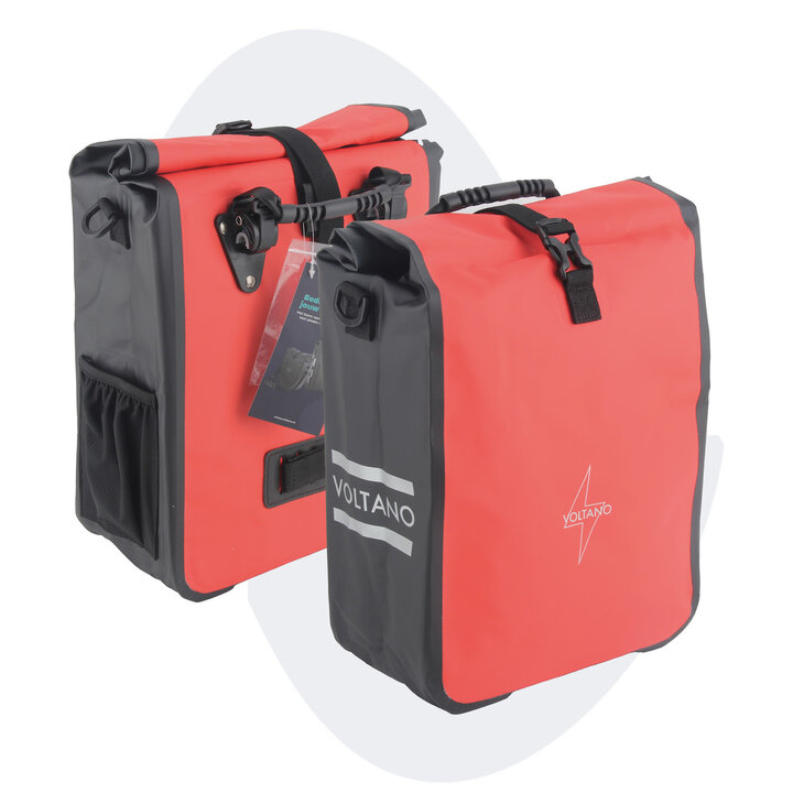 Voltano Fietstas 16L - Zwart / Rood - Enkele Pakaftas - 100% Waterdicht