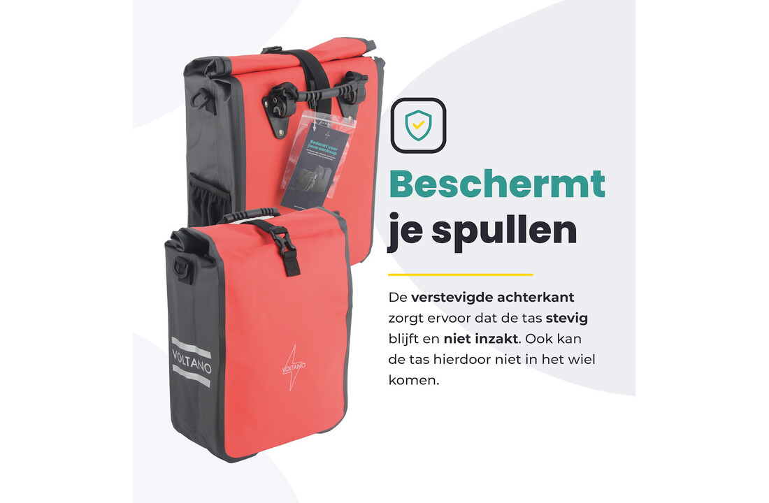 Voltano Fietstas 16L - Zwart / Rood - Enkele Pakaftas - 100% Waterdicht