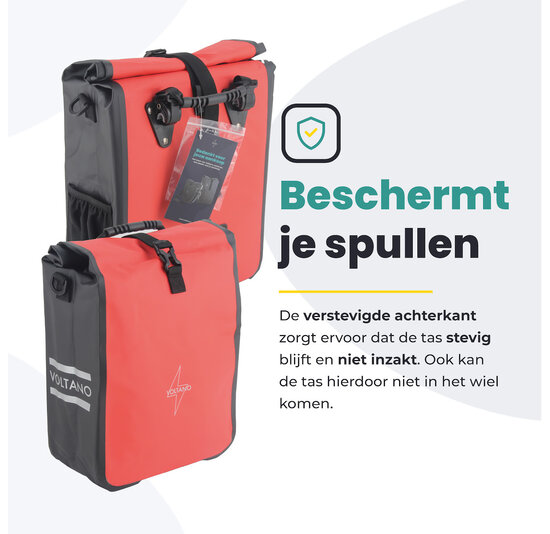 Voltano Fietstas 16L - Zwart / Rood - Enkele Pakaftas - 100% Waterdicht