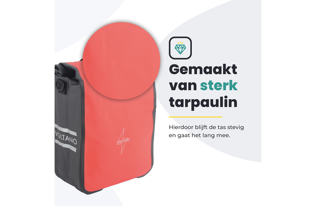 Voltano Fietstas 16L - Zwart / Rood - Enkele Pakaftas - 100% Waterdicht