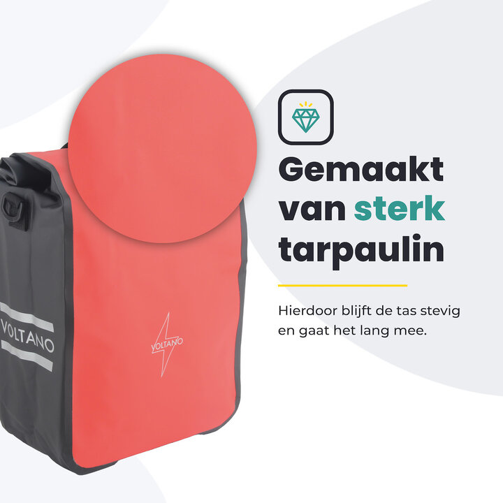 Voltano Fietstas 16L - Zwart / Rood - Enkele Pakaftas - 100% Waterdicht