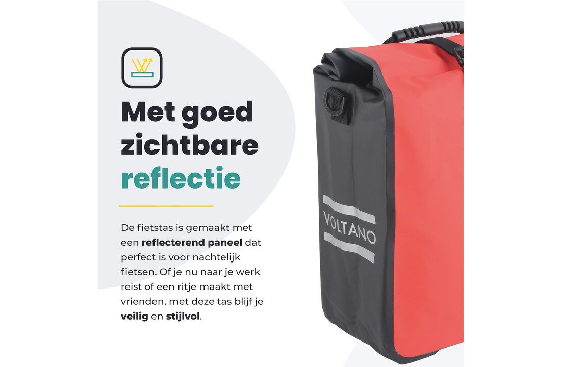 Voltano Fietstas 16L - Zwart / Rood - Enkele Pakaftas - 100% Waterdicht
