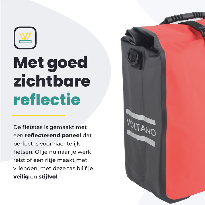 Voltano Fietstas 16L - Zwart / Rood - Enkele Pakaftas - 100% Waterdicht