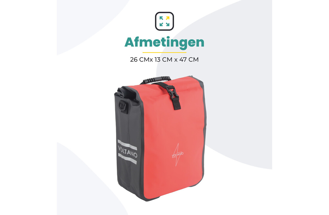 Voltano Fietstas 16L - Zwart / Rood - Enkele Pakaftas - 100% Waterdicht