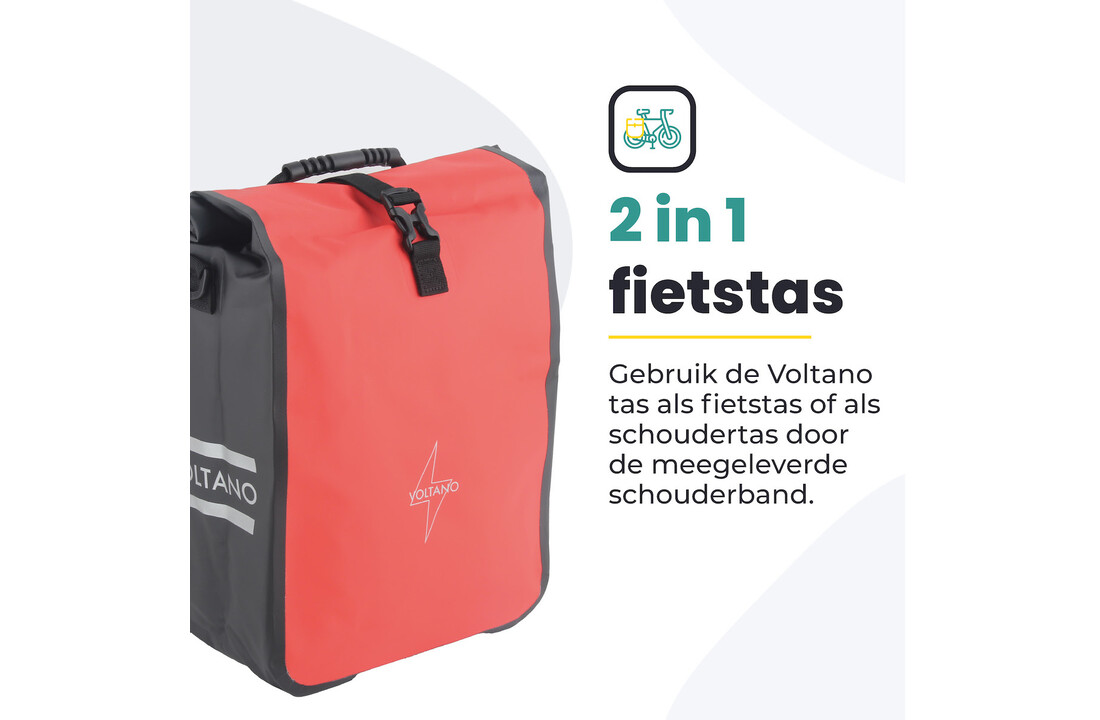 Voltano Fietstas 16L - Zwart / Rood - Enkele Pakaftas - 100% Waterdicht