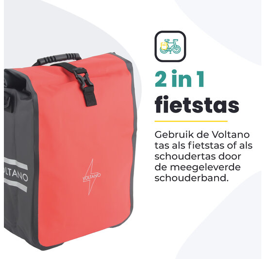 Voltano Fietstas 16L - Zwart / Rood - Enkele Pakaftas - 100% Waterdicht