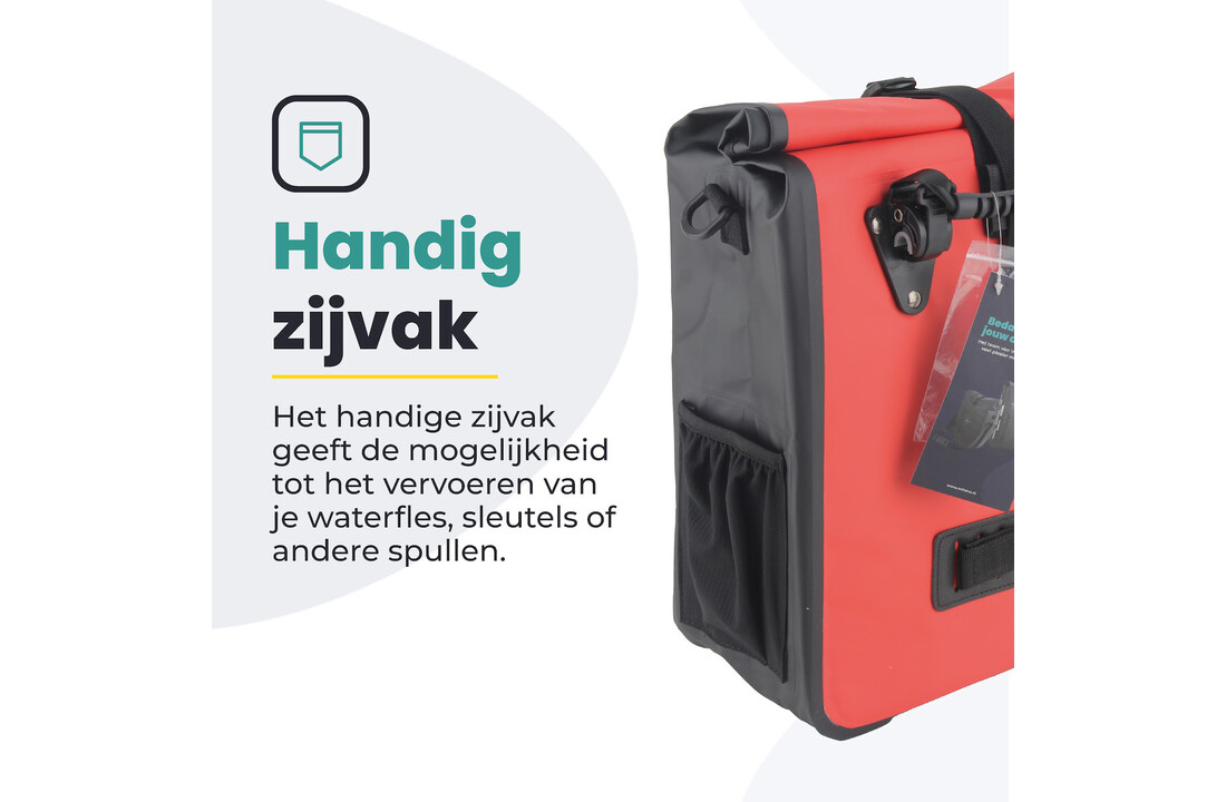 Voltano Fietstas 16L - Zwart / Rood - Enkele Pakaftas - 100% Waterdicht