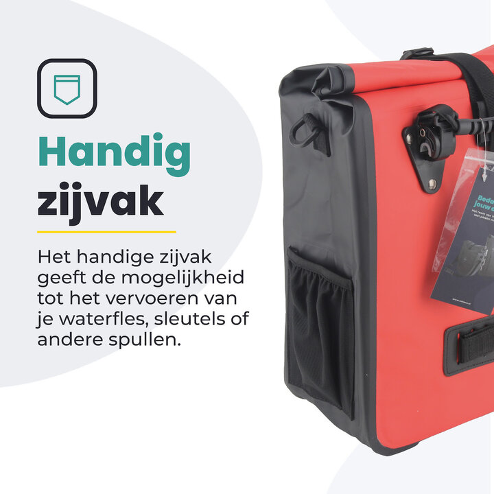 Voltano Fietstas 16L - Zwart / Rood - Enkele Pakaftas - 100% Waterdicht