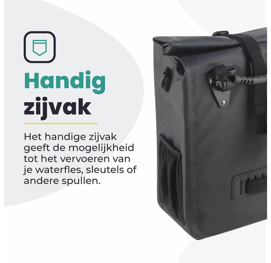 Voltano Fietstas 16L - Zwart - Enkele Pakaftas - 100% Waterdicht