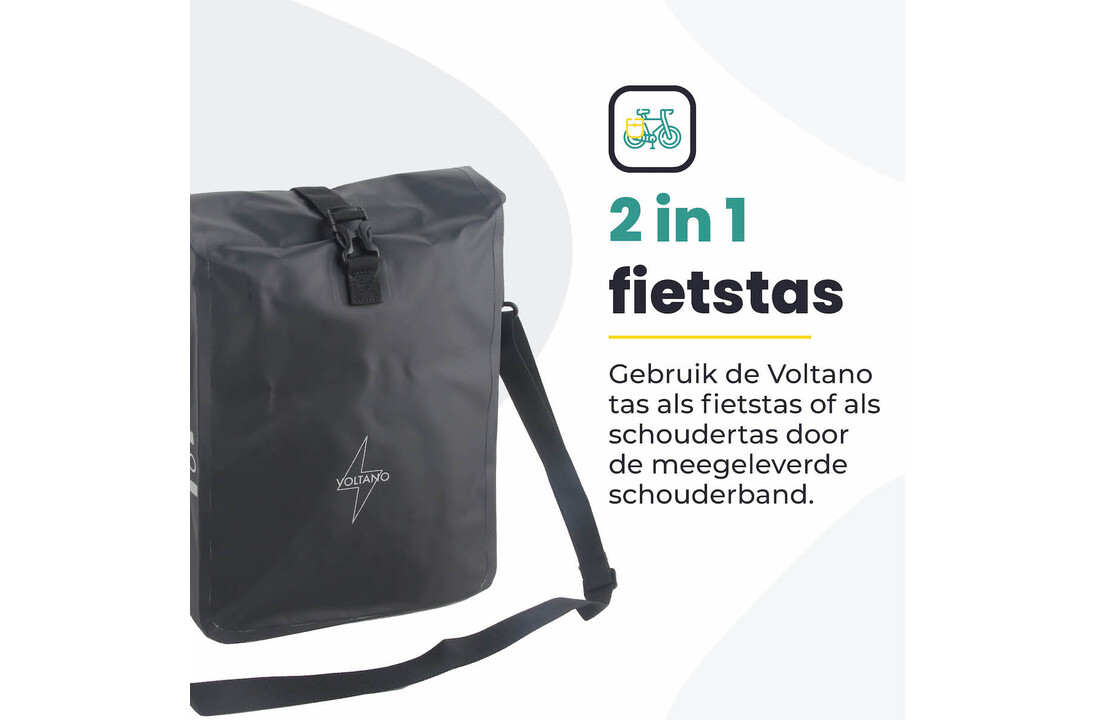 Voltano Fietstas 16L - Zwart - Enkele Pakaftas - 100% Waterdicht