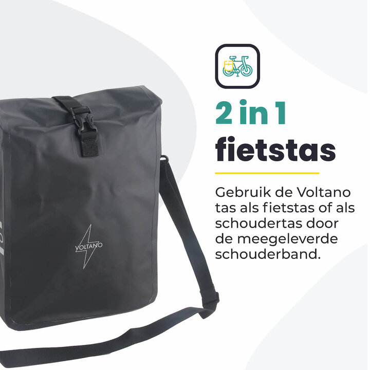 Voltano Fietstas 16L - Zwart - Enkele Pakaftas - 100% Waterdicht