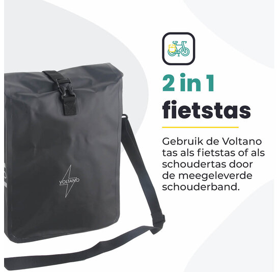 Voltano Fietstas 16L - Zwart - Enkele Pakaftas - 100% Waterdicht