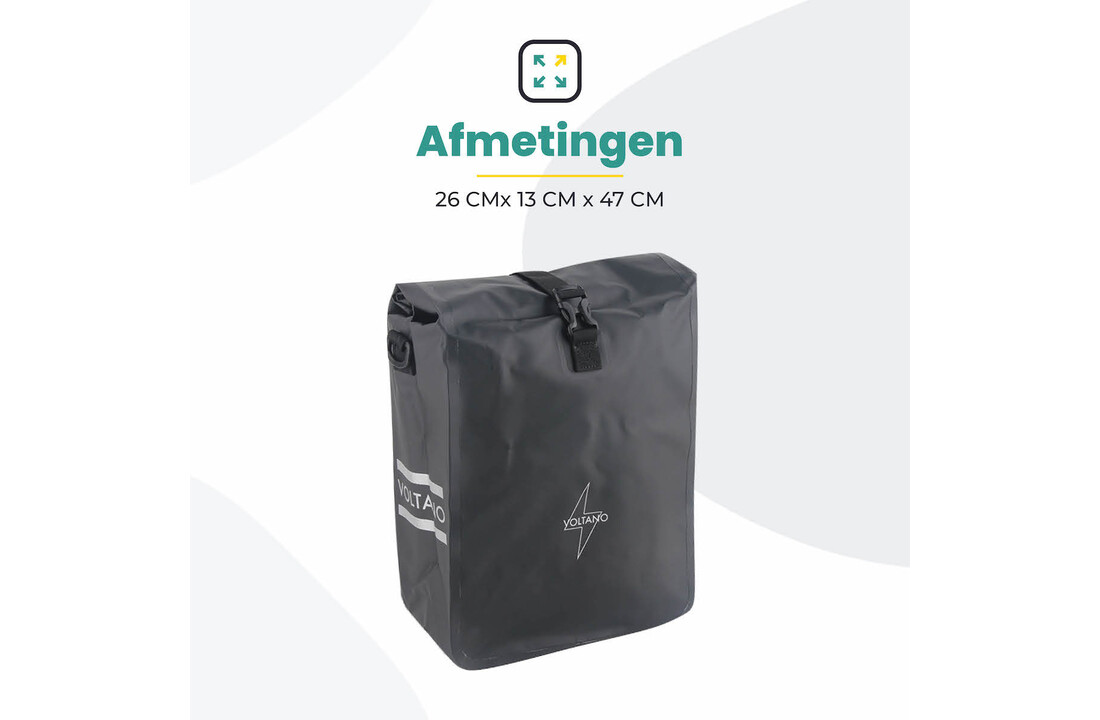 Voltano Fietstas 16L - Zwart - Enkele Pakaftas - 100% Waterdicht