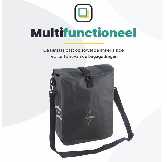 Voltano Fietstas 16L - Zwart - Enkele Pakaftas - 100% Waterdicht