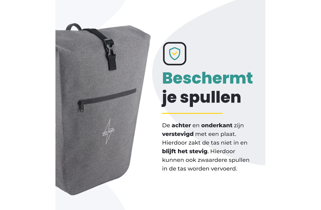 Voltano Luxe E-bike Fietstas 28L - Grijs - Pakaftas Met Laptop vak - 100% Waterdicht