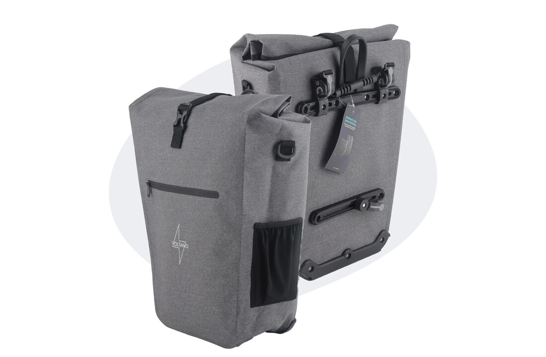 Voltano Luxe E-bike Fietstas 28L - Grijs - Pakaftas Met Laptop vak - 100% Waterdicht