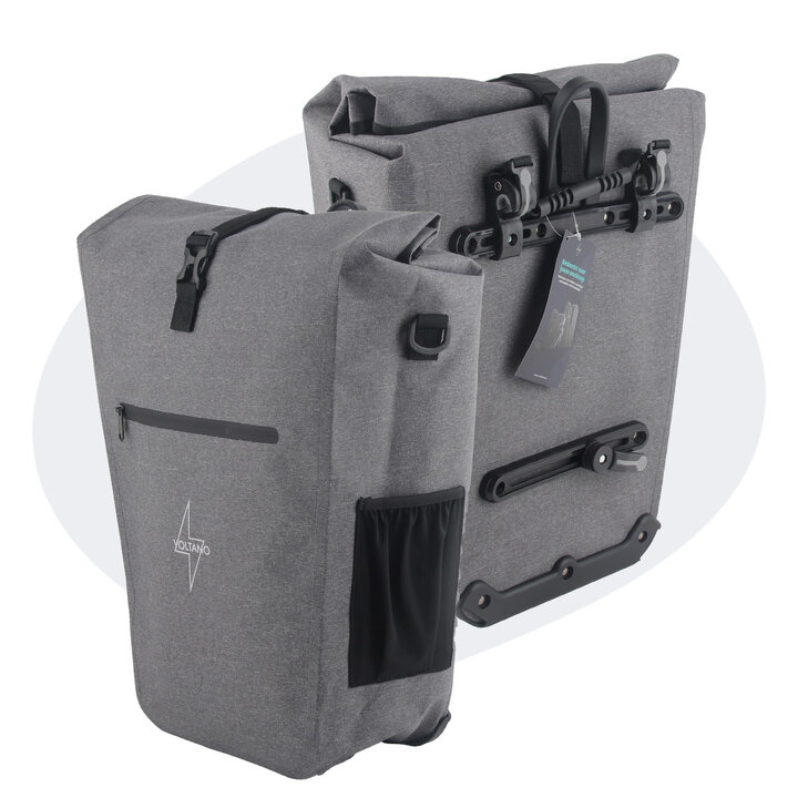 Voltano Luxe E-bike Fietstas 28L - Grijs - Pakaftas Met Laptop vak - 100% Waterdicht