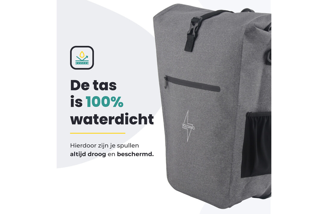 Voltano Luxe E-bike Fietstas 28L - Grijs - Pakaftas Met Laptop vak - 100% Waterdicht