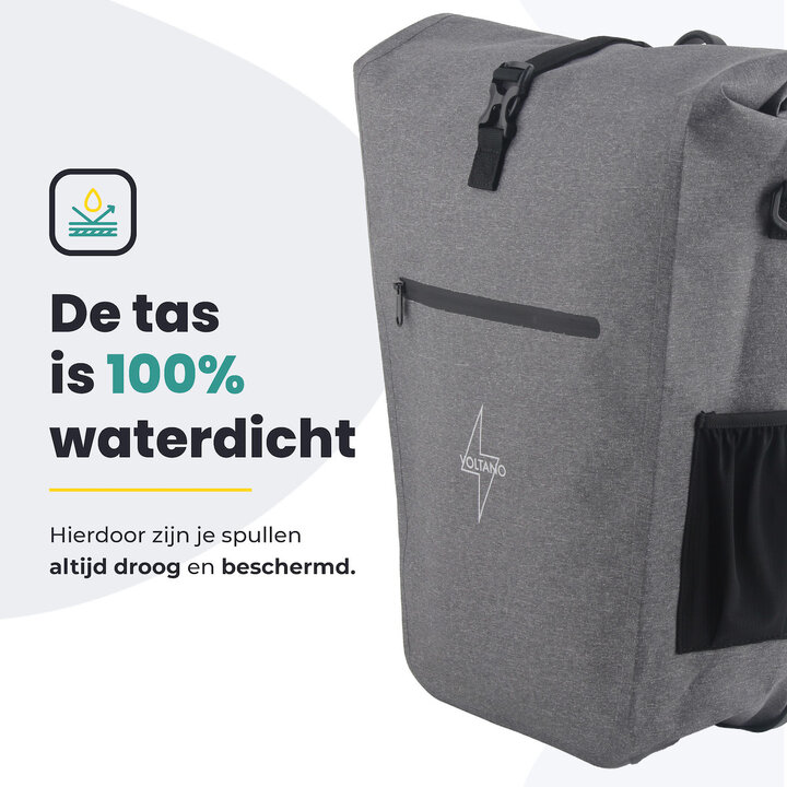Voltano Luxe E-bike Fietstas 28L - Grijs - Pakaftas Met Laptop vak - 100% Waterdicht