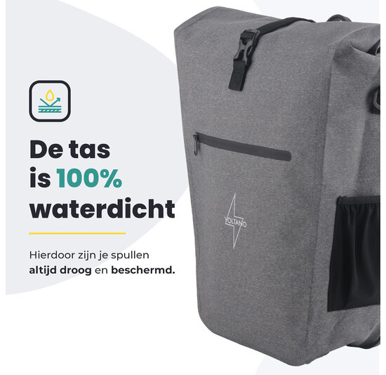 Voltano Luxe E-bike Fietstas 28L - Grijs - Pakaftas Met Laptop vak - 100% Waterdicht