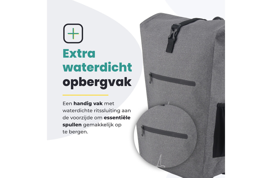 Voltano Luxe E-bike Fietstas 28L - Grijs - Pakaftas Met Laptop vak - 100% Waterdicht