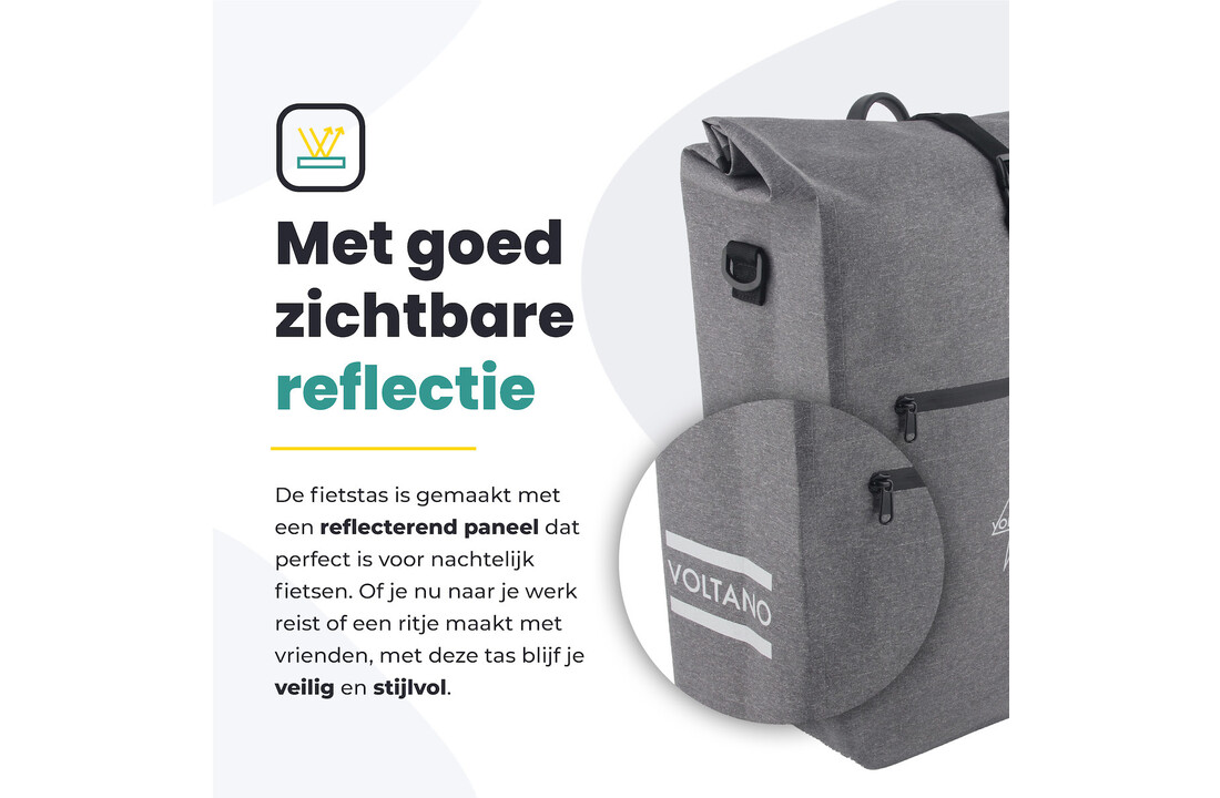 Voltano Luxe E-bike Fietstas 28L - Grijs - Pakaftas Met Laptop vak - 100% Waterdicht