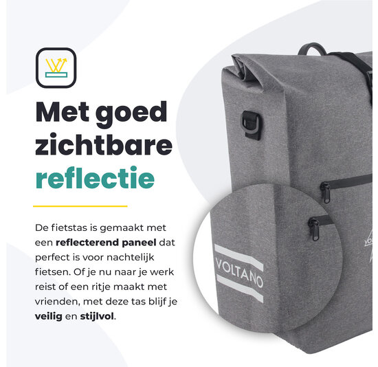 Voltano Luxe E-bike Fietstas 28L - Grijs - Pakaftas Met Laptop vak - 100% Waterdicht
