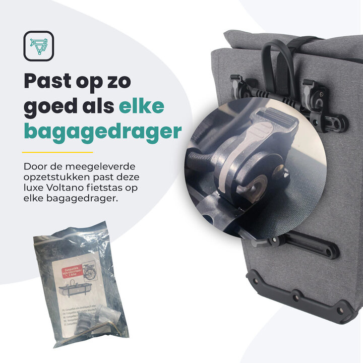 Voltano Luxe E-bike Fietstas 28L - Grijs - Pakaftas Met Laptop vak - 100% Waterdicht