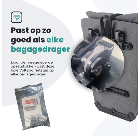 Voltano Luxe E-bike Fietstas 28L - Grijs - Pakaftas Met Laptop vak - 100% Waterdicht