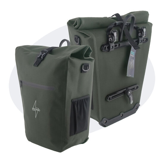 Voltano Luxe E-bike Fietstas 28L - Olijf Groen - Pakaftas Met Laptop vak - 100% Waterdicht